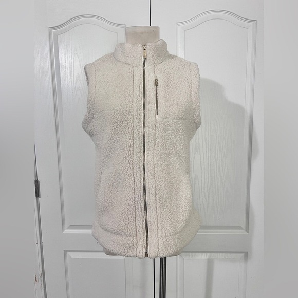Calvin Klein Fleece Sherpa Polyester Cream Vest with Pockets - sz L - Picture 1 of 10